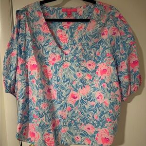 Lilly Pulitzer Pink and Blue Floral Blouse
